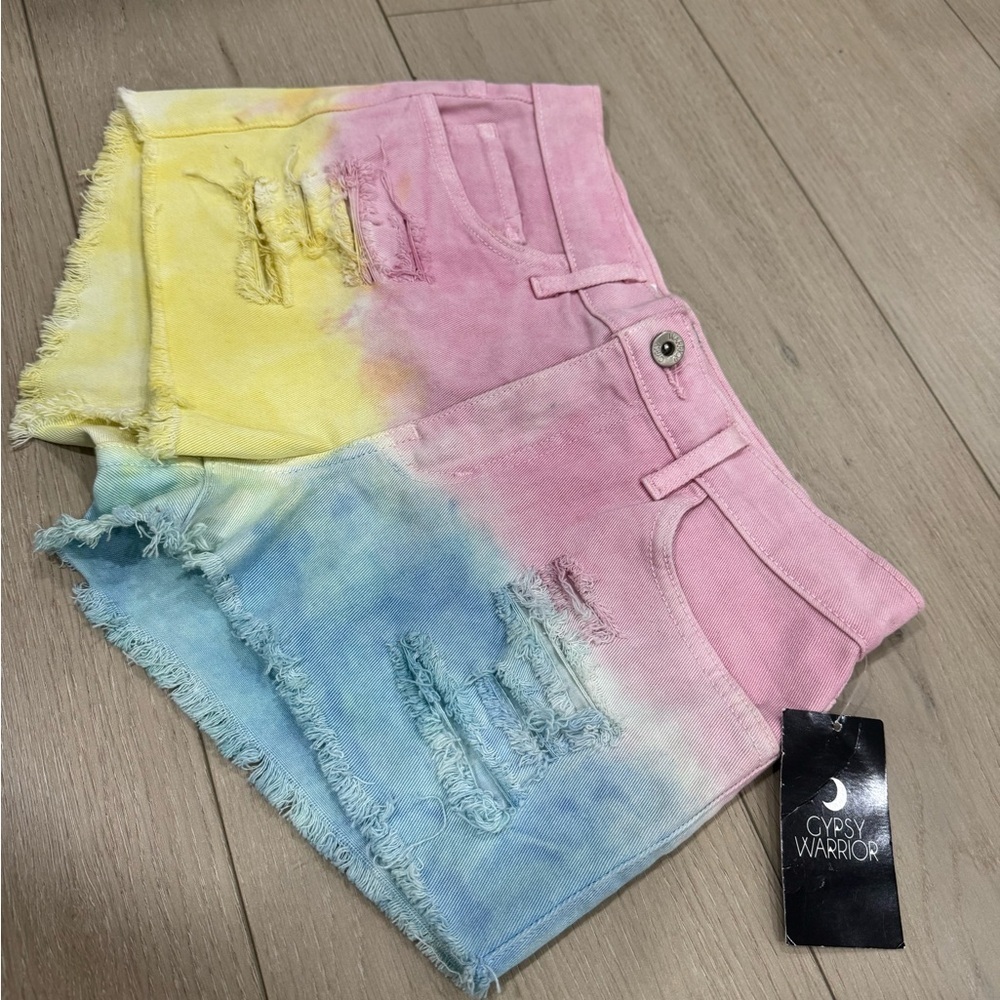 Gypsy Warrior Tie-Dye Distressed Denim Shorts - Picture 2 of 5